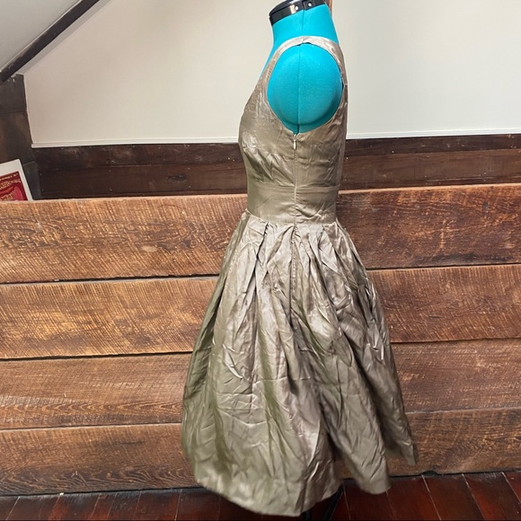 Martin + Osa Silky Retro Bronze Sleeveless Pleated Fit & Flare 50’s Dress - Picture 5 of 14